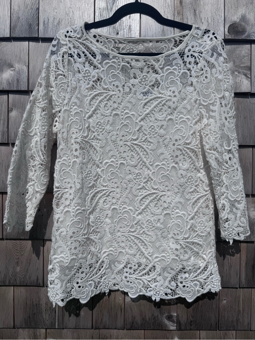 J Jill Embroidered Lace Overlay Top